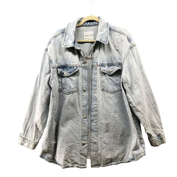 Denim Co Primark Oversized Jean Jacket Womens Size 14 Distressed Light Wash Blue - Picture 1 of 9